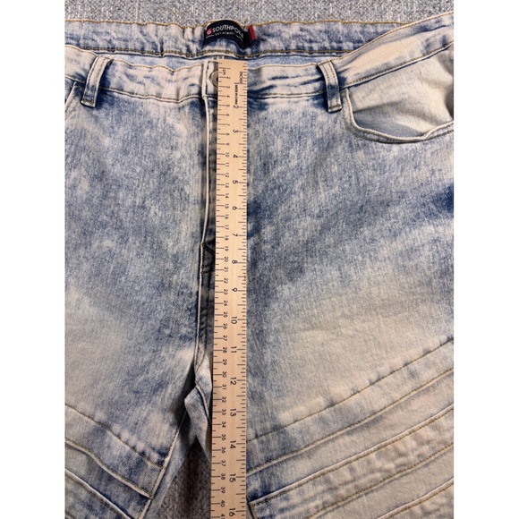 Southpole  Acid Wash Moto Jeans Skinny Fit Distressed Blue Mens 42x32 - Picture 3 of 8
